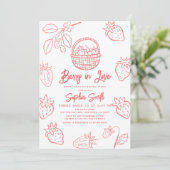 Berry in Love Hand-drawn Strawberry Bridal Shower Kaart (Staand voorkant)