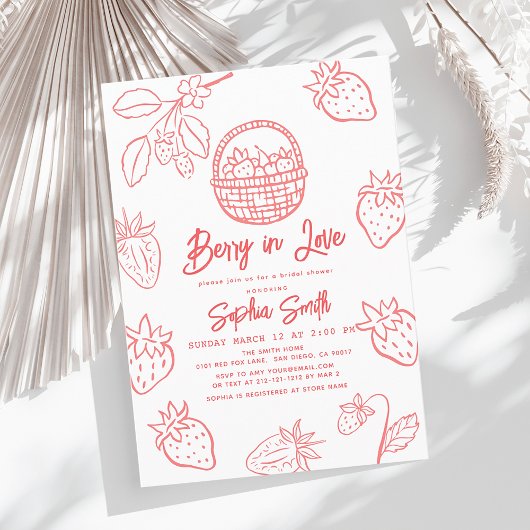 Berry in Love Hand-drawn Strawberry Bridal Shower Kaart