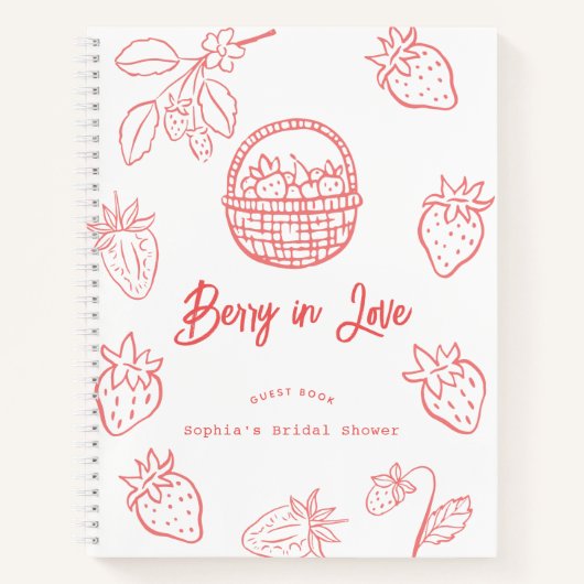 Berry in Love Hand-drawn Strawberry Bridal Shower Notitieboek (Voorkant)