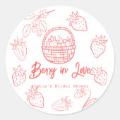 Berry in Love Hand-drawn Strawberry Bridal Shower Ronde Sticker (Voorkant)