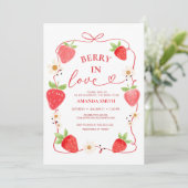 Berry In Love Red Bow Bridal Shower Invitation Kaart (Staand voorkant)