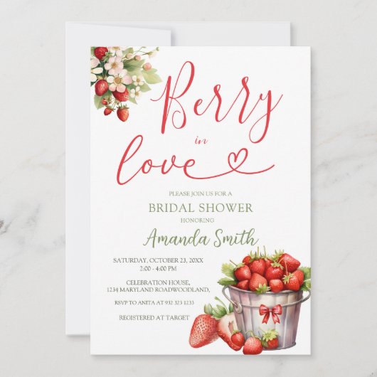 Berry In Love Strawberry Bruids Douche Uitnodiging (Voorkant)