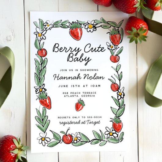 Berry in Love Strawberry Cherry Baby shower Kaart