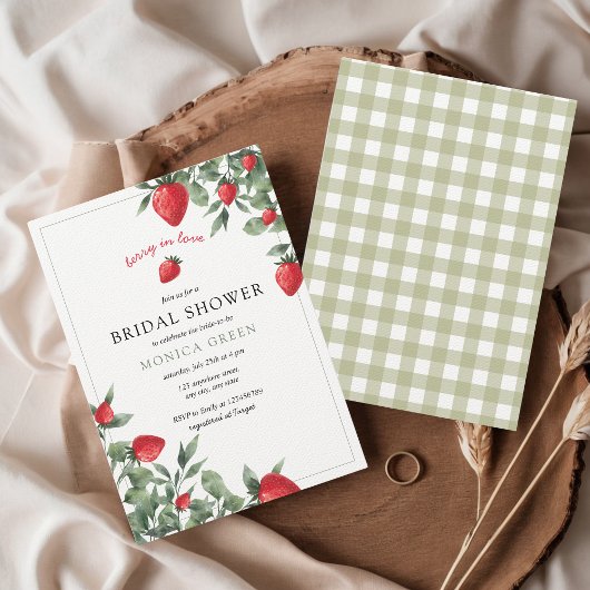 Berry in Love Strawberry Gingham Vrijgezellenfeest Kaart