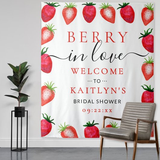 Berry In Love Strawberry Vrijgezellenfeest Achterg Wandkleed