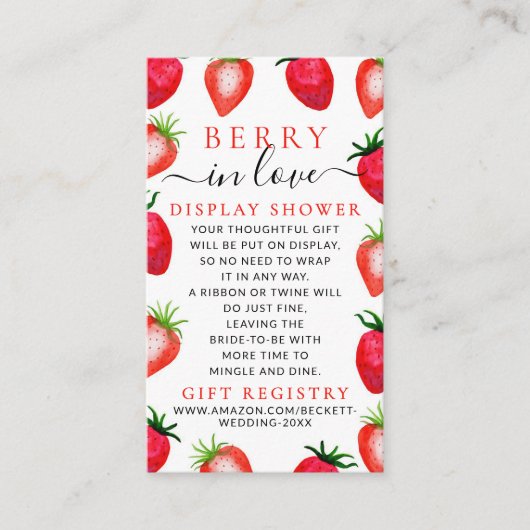 Berry in Love Strawberry Vrijgezellenfeest Informatiekaartje (Voorkant)