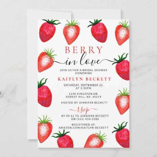 Berry in Love Strawberry Vrijgezellenfeest Kaart (Voorkant)