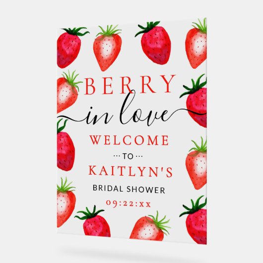 Berry in Love Strawberry Vrijgezellenfeest Welkom Acryl Bord (Hoek)