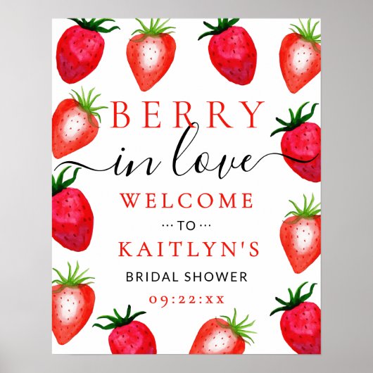Berry in Love Strawberry Vrijgezellenfeest Welkom Poster (Voorkant)