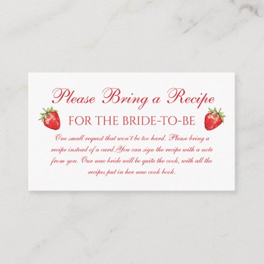 Berry in Love Vrijgezellenfeest Recept voor Bride  Informatiekaartje (Voorkant)