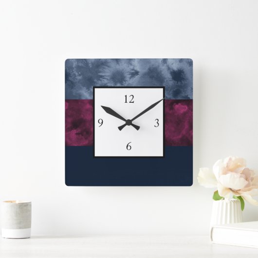 Berry Indigo Block Stripes Vierkante Klok (Huis)