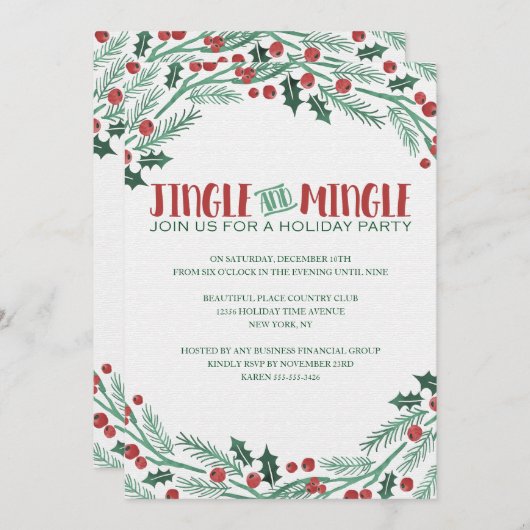 Berry Jingle en Mingle Holiday Party Uitnodigingen (Voorkant / Achterkant)