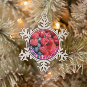 Berry Kerst grappige fruitige Wordplay Pun Tin Sneeuwvlok Ornament