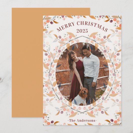 Berry Krans Framed Foto Feestdagenkaart (Voorkant / Achterkant)