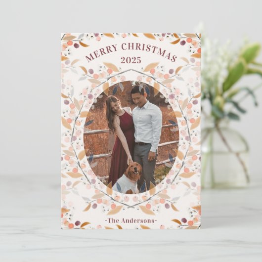 Berry Krans Framed Foto Feestdagenkaart (Staand voorkant)