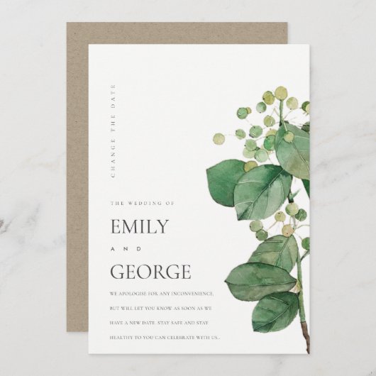 BERRY LEAFY FOLIAGE GREENERY VERANDERING DATUM KAA BEDANKKAART (Voorkant / Achterkant)