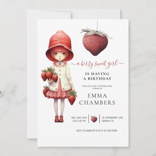 Berry Lief Meisje Verjaardagsfeestuitnodiging Kaart (Voorkant)
