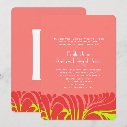 Berry Limoen Delight Swirl Wedding Invitation Kaart (Voorkant / Achterkant)