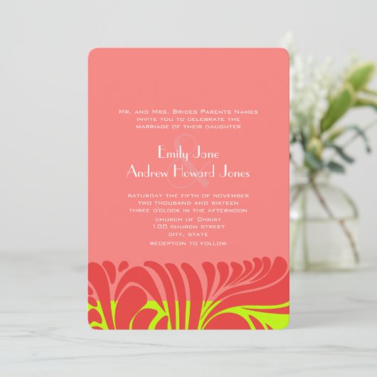 Berry Limoen Delight Swirl Wedding Invitation Kaart (Staand voorkant)