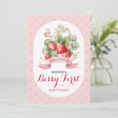 Berry Lovely First Birthday Party Uitnodiging (Staand voorkant)