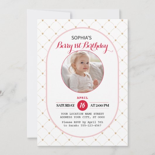 Berry Lovely First Birthday Party Uitnodiging (Achterkant)