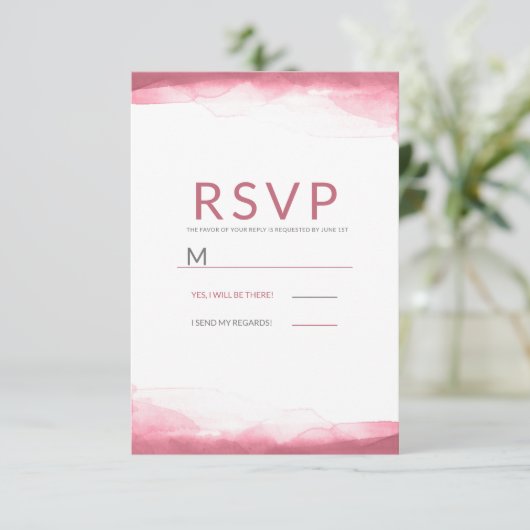 Berry Mauve Pink Waterverf Modern Wedding RSVP (Staand voorkant)