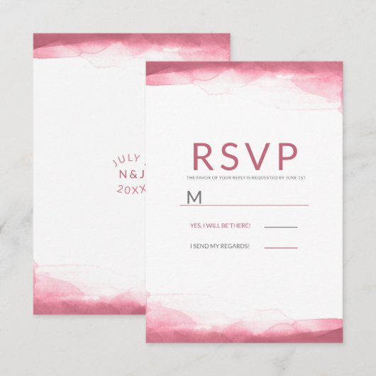 Berry Mauve Pink Waterverf Modern Wedding RSVP (Voorkant / Achterkant)