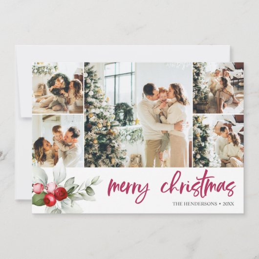 Berry Merry Christmas Brush Kalligrafie Foto Feestdagenkaart (Voorkant)