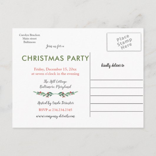 Berry Merry Christmas Dinner | Feestdag Aankondigingskaart (Achterkant)