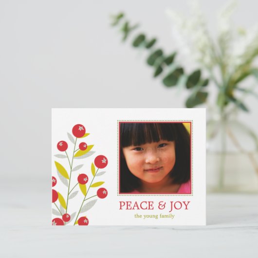 Berry Merry Christmas Holiday Photo Card Briefkaar Feestdagenkaart (Staand voorkant)