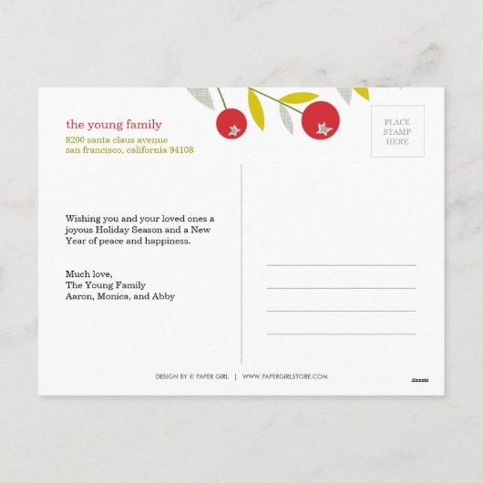 Berry Merry Christmas Holiday Photo Card Briefkaar Feestdagenkaart (Achterkant)