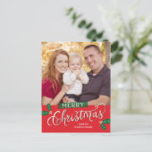 Berry Merry Christmas Photo Card Briefkaart (Staand voorkant)
