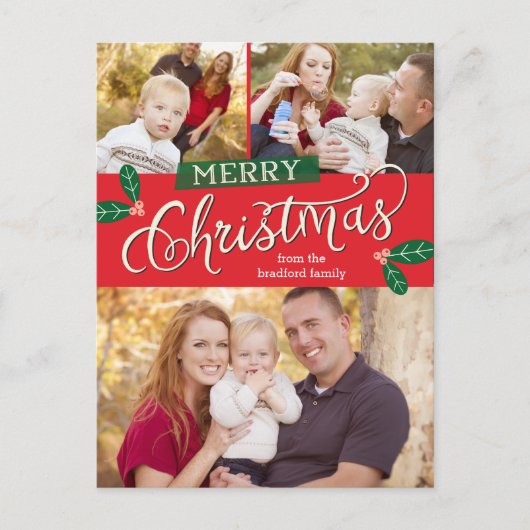 Berry Merry Christmas Photo Card Briefkaart (Voorkant)