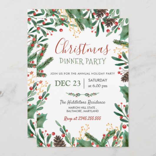 Berry Merry Christmas | Winterfeest Kaart (Voorkant / Achterkant)