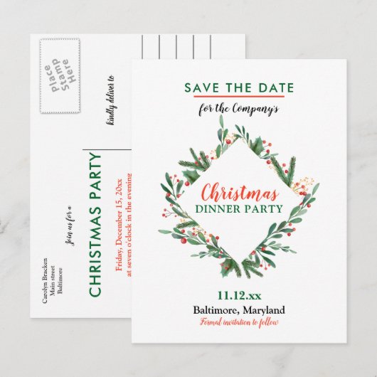 Berry Merry kerst | Winterfeestdag Aankondigingskaart (Voorkant / Achterkant)