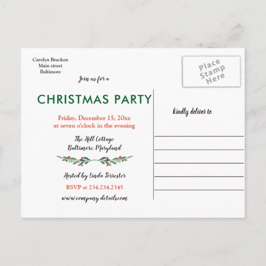 Berry Merry kerst | Winterfeestdag Aankondigingskaart (Achterkant)