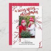 Berry Merry Kerstmis met je foto Feestdagenkaart (Voorkant / Achterkant)
