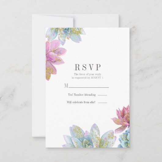 Berry Mint & Gold Garden Succulenten Bruiloft RSVP Kaart (Voorkant)