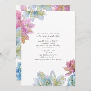 Berry Mint & Gold Garden Succulents Wedding Kaart