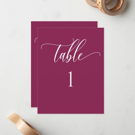 Berry Modern Minimalistisch tafelnummer (Voorkant / Achterkant in situ)