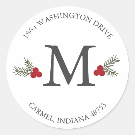 Berry Monogram Vakantie Retouradres Sticker (Voorkant)