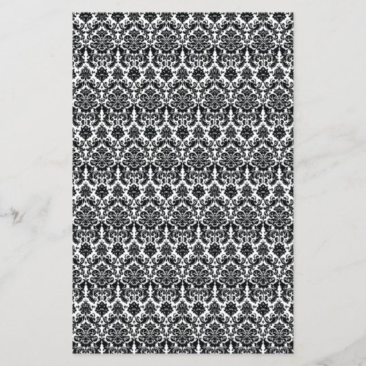 Berry Paars, Black, White Damask Menu Kaart (Achterkant)