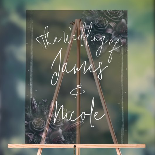 Berry Paarse & Zwarte Lelie Roos Bloemen Huwelijk Acryl Bord (Neutraal)