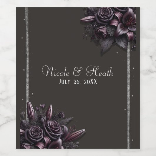 Berry Paarse & Zwarte Lelie Roos Bloemen Huwelijk Wijn Etiket (Enkel label)