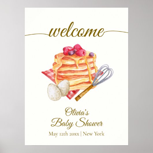 Berry Pancake Egg Whisk Brunch Baby shower Welkom Poster (Voorkant)