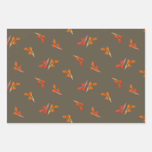 Berry Pattern Olive Green Magenta Brown Inpakpapier Vel (Voorkant 3)