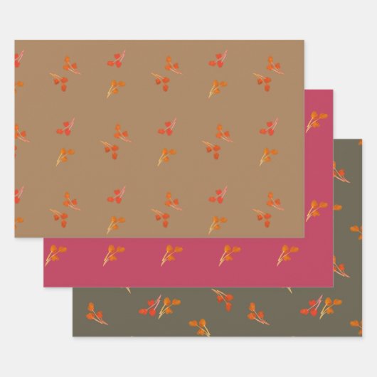 Berry Pattern Olive Green Magenta Brown Inpakpapier Vel (Set)