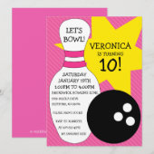 Berry Pink Bowling Bash Bowling Birthday Party Kaart (Voorkant / Achterkant)