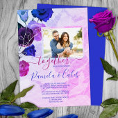 Berry Pink, Bright Royal Blue Roos Garden Wedding Folie Uitnodiging
