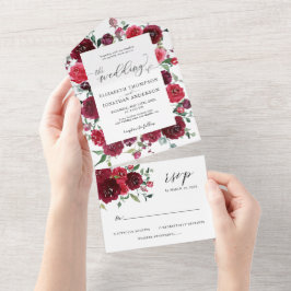 Berry Pink Burgundy Wine Red Wedding - RSVP All In One Uitnodiging
